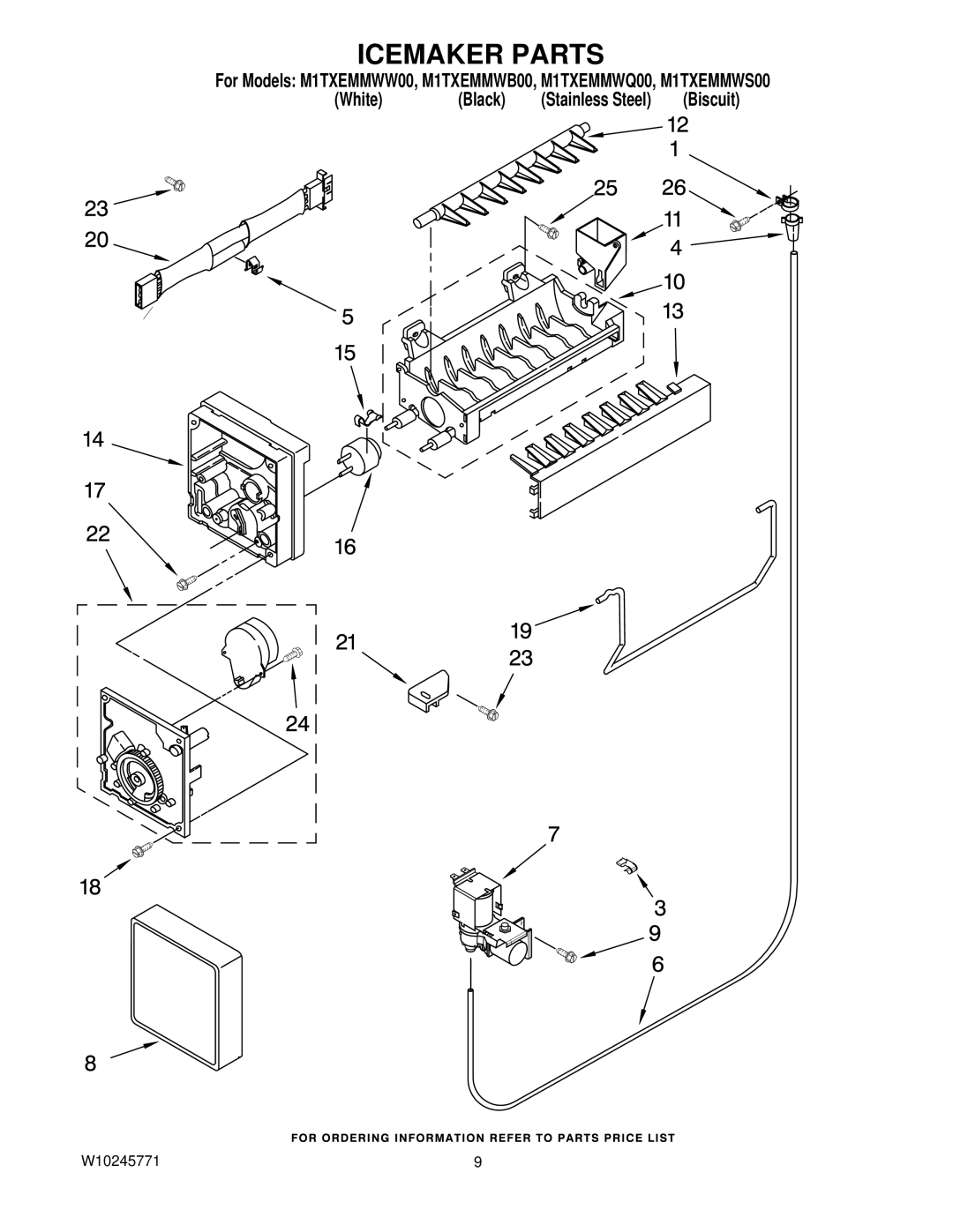 Maytag M1TXEMMWQ00, M1TXEMMWS00, M1TXEMMWB00, M1TXEMMWW00 manual Icemaker Parts 