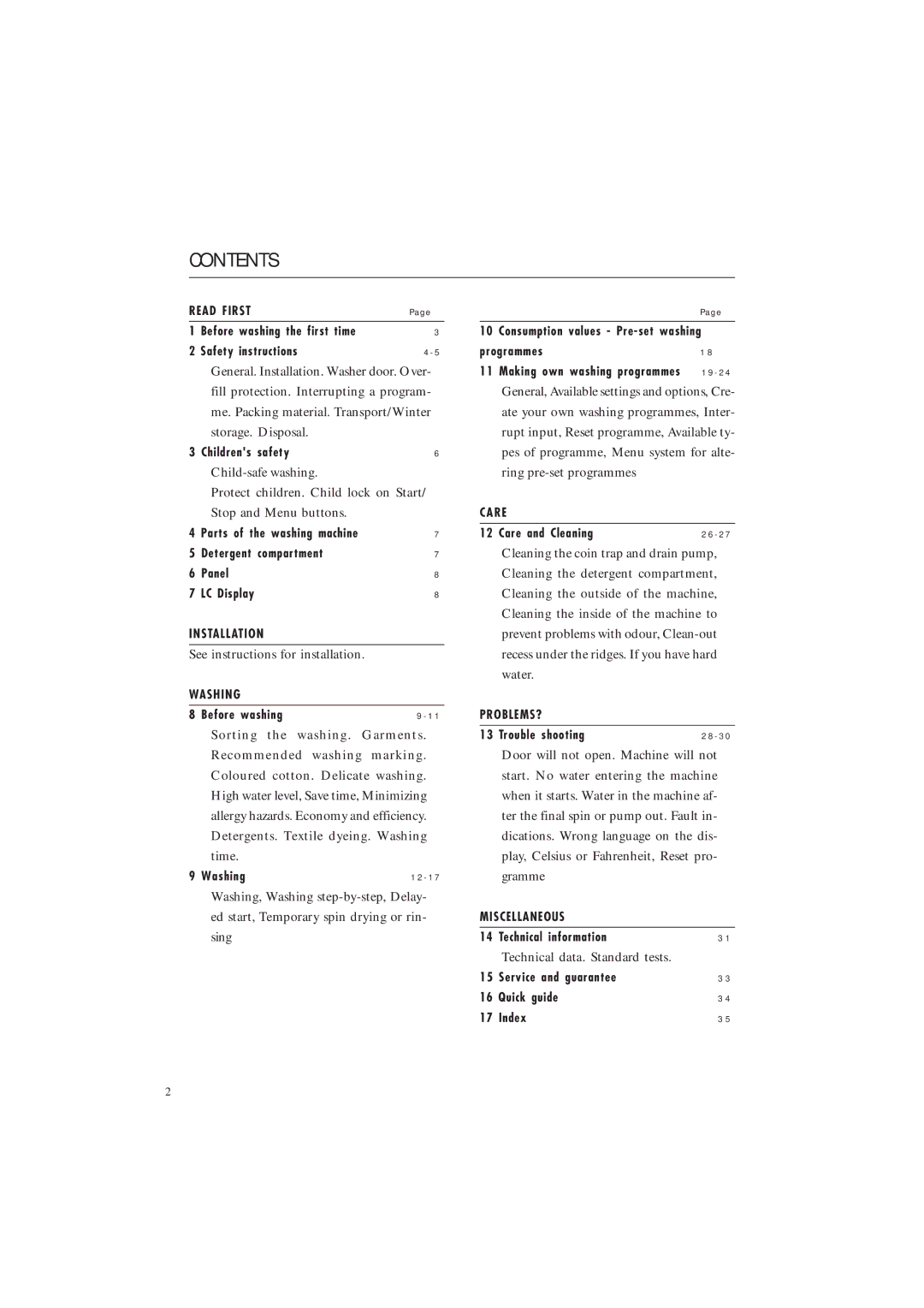 Maytag MAF 9801 manual Contents 