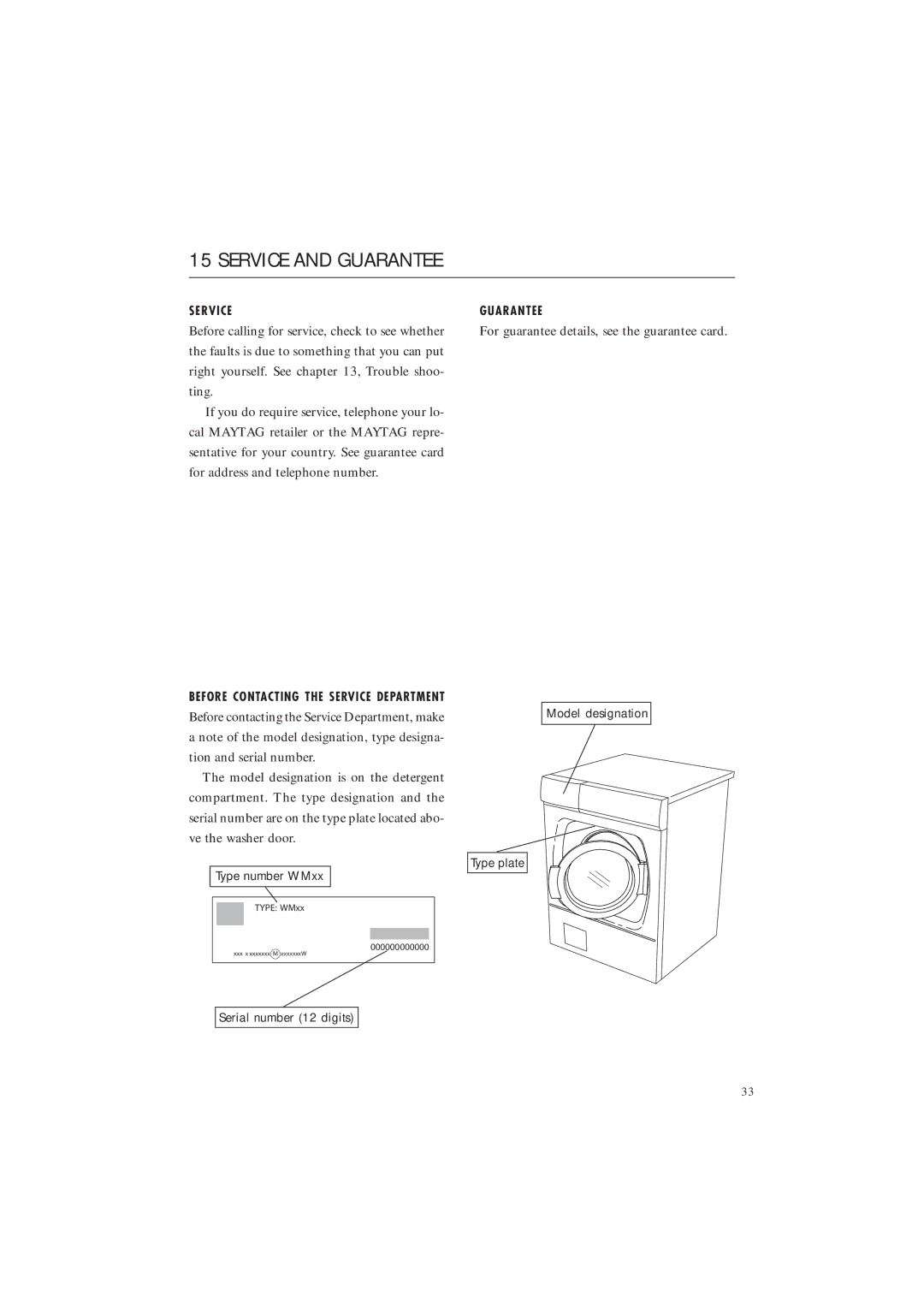 Maytag MAF 9801 manual Service and Guarantee 