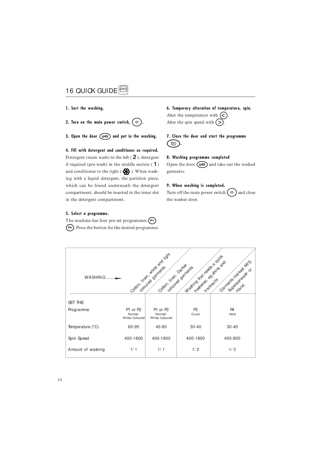 Maytag MAF 9801 manual Quick Guide, Washing 