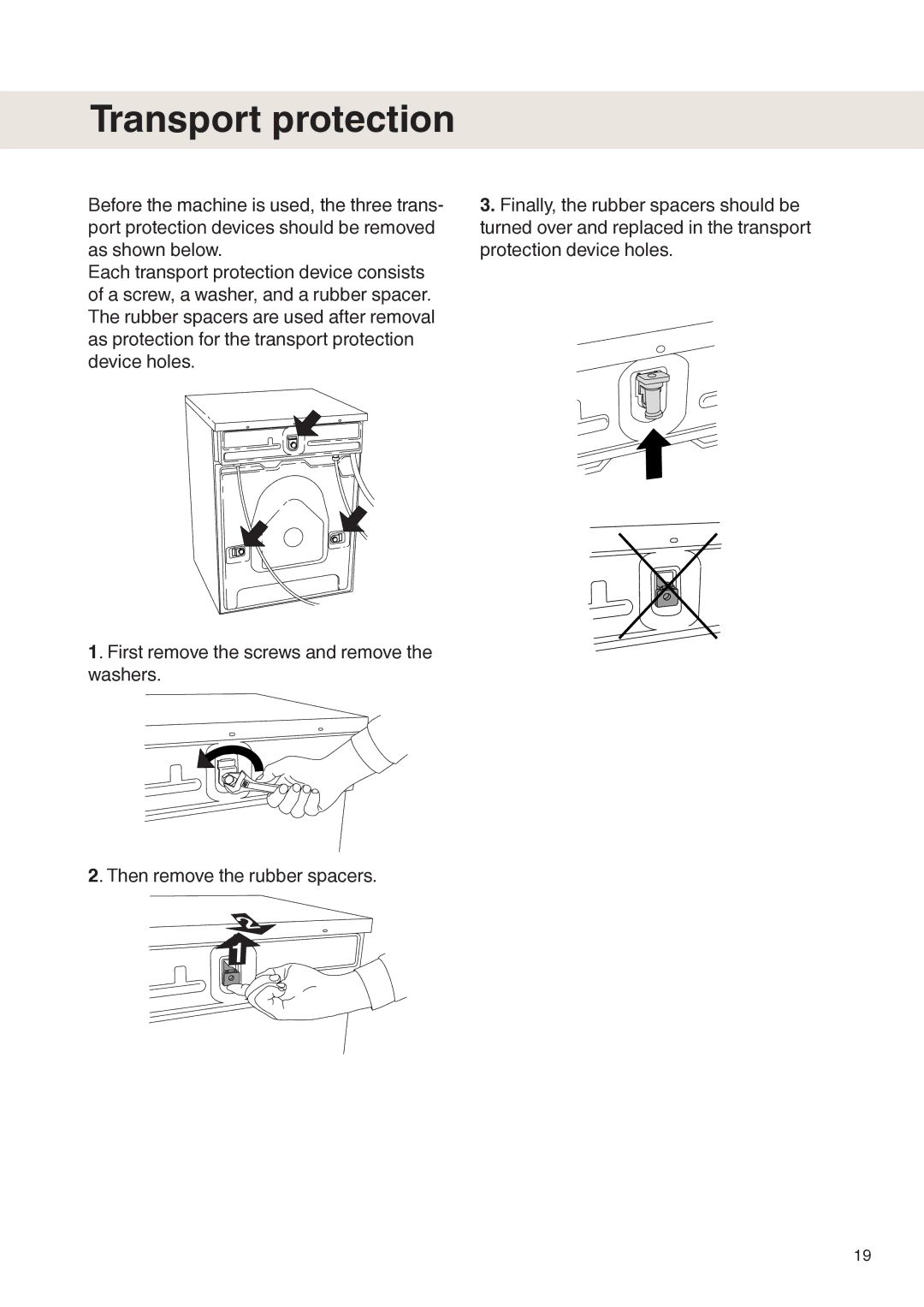 Maytag MAF9501 operating instructions Transport protection 