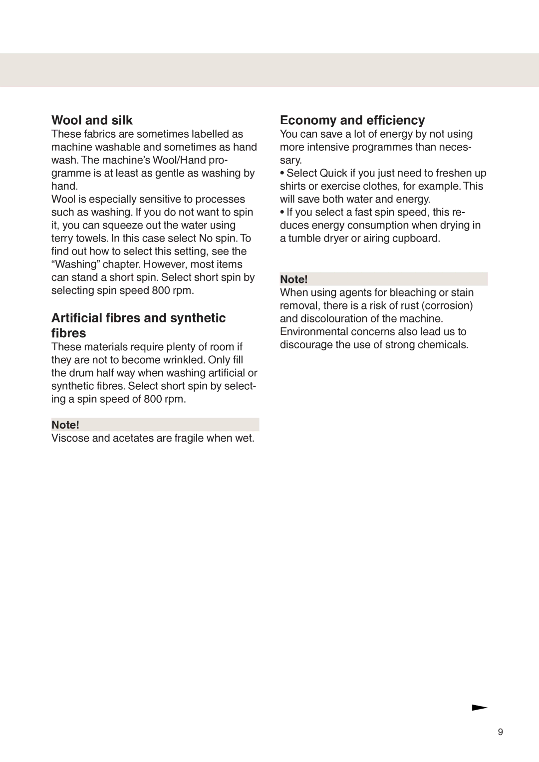 Maytag MAF9501 operating instructions Wool and silk, Artificial fibres and synthetic fibres, Economy and efficiency 