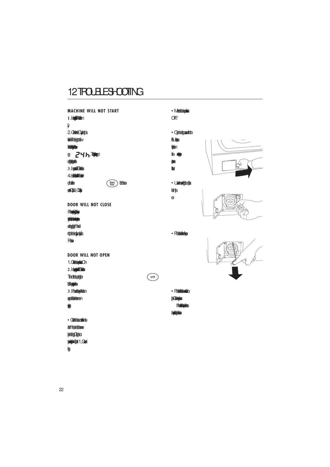 Maytag MAF9601 manual Trouble Shooting, Machine will not Start, Door will not Close, Door will not Open 