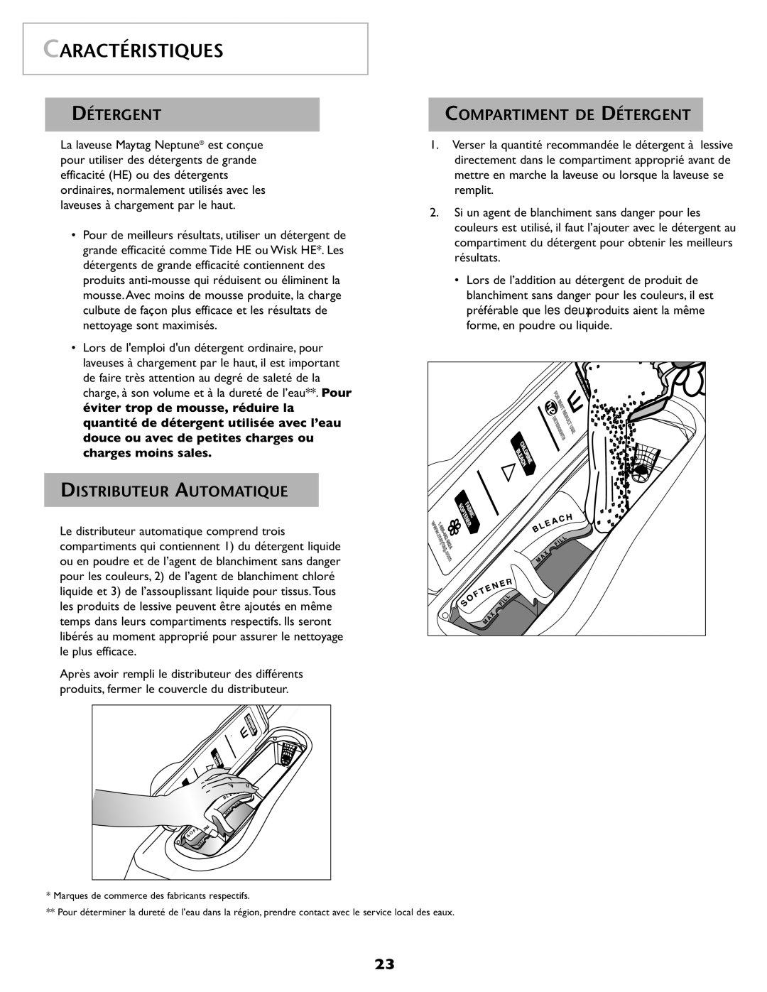 Maytag MAH-1 operating instructions Caractéristiques, Distributeur Automatique, Compartiment DE Détergent 