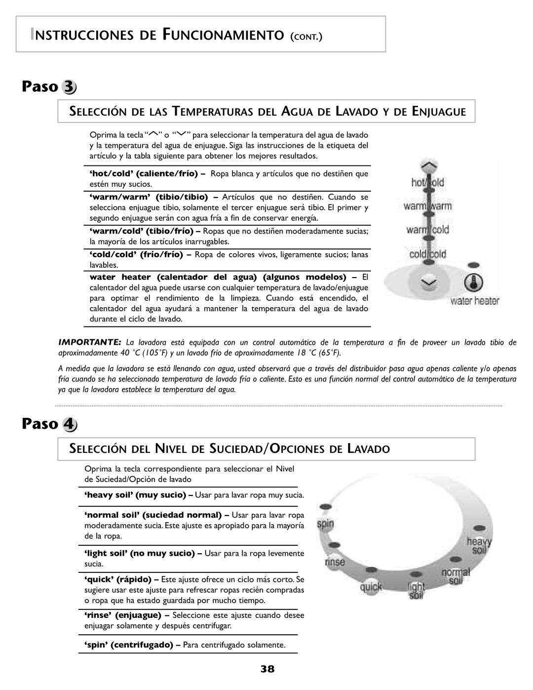 Maytag MAH-1 operating instructions Selección DEL Nivel DE SUCIEDAD/OPCIONES DE Lavado 