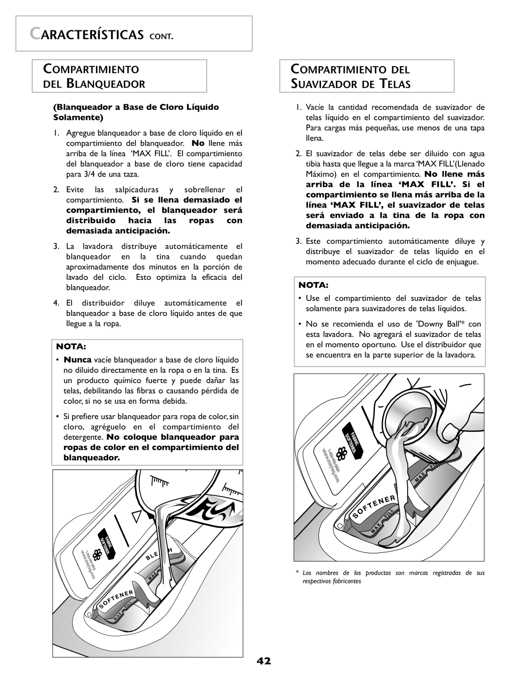 Maytag MAH-1 operating instructions Compartimiento DEL Blanqueador, Compartimiento DEL Suavizador DE Telas 