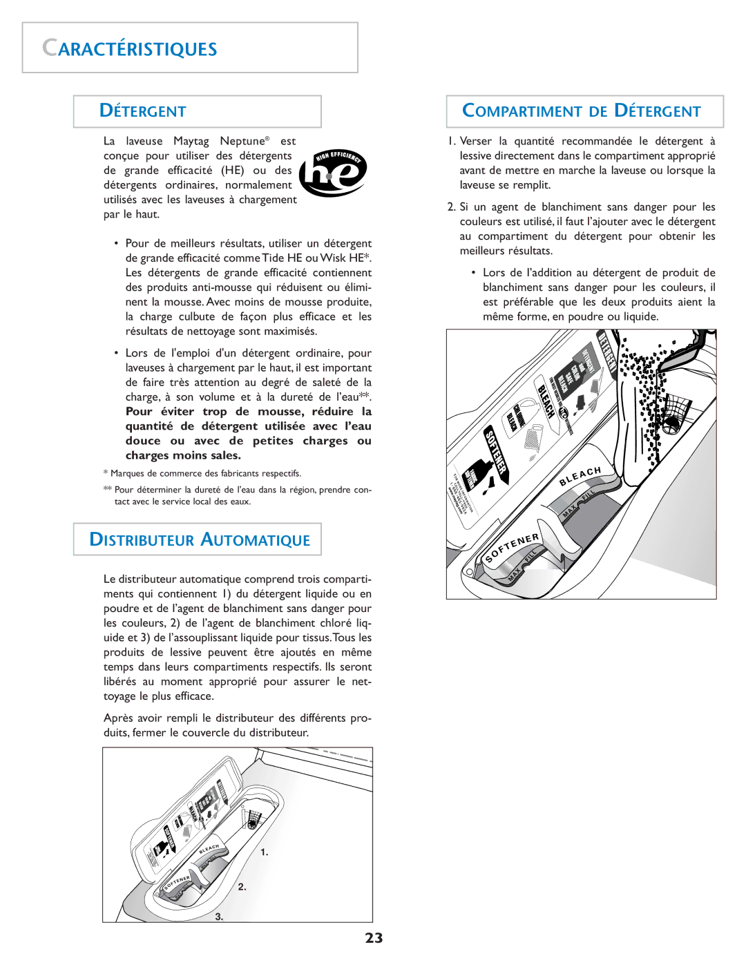 Maytag MAH-1 operating instructions Caractéristiques, Distributeur Automatique, Compartiment DE Détergent 