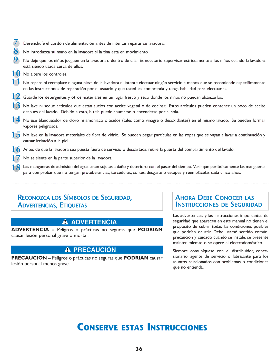 Maytag MAH-1 operating instructions Precaución, Ahora Debe Conocer LAS Instrucciones DE Seguridad 