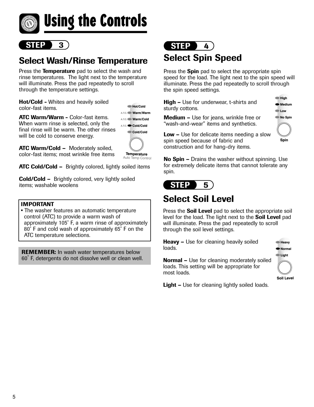 Maytag MAH-24 important safety instructions Select Spin Speed, Select Soil Level 