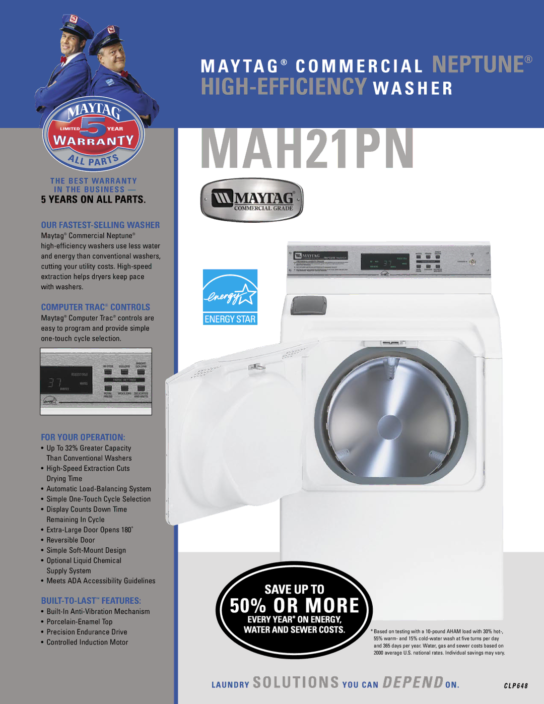 Maytag MAH21PN warranty Years on ALL Parts, OUR FASTEST-SELLING Washer, Computer Trac Controls, For Your Operation 