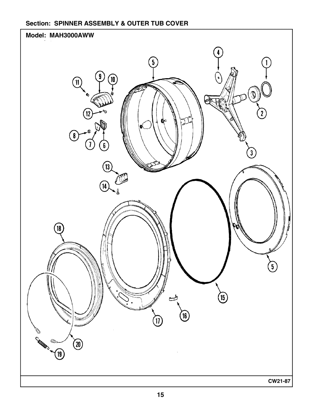 Maytag manual Section Spinner Assembly & Outer TUB Cover Model MAH3000AWW 