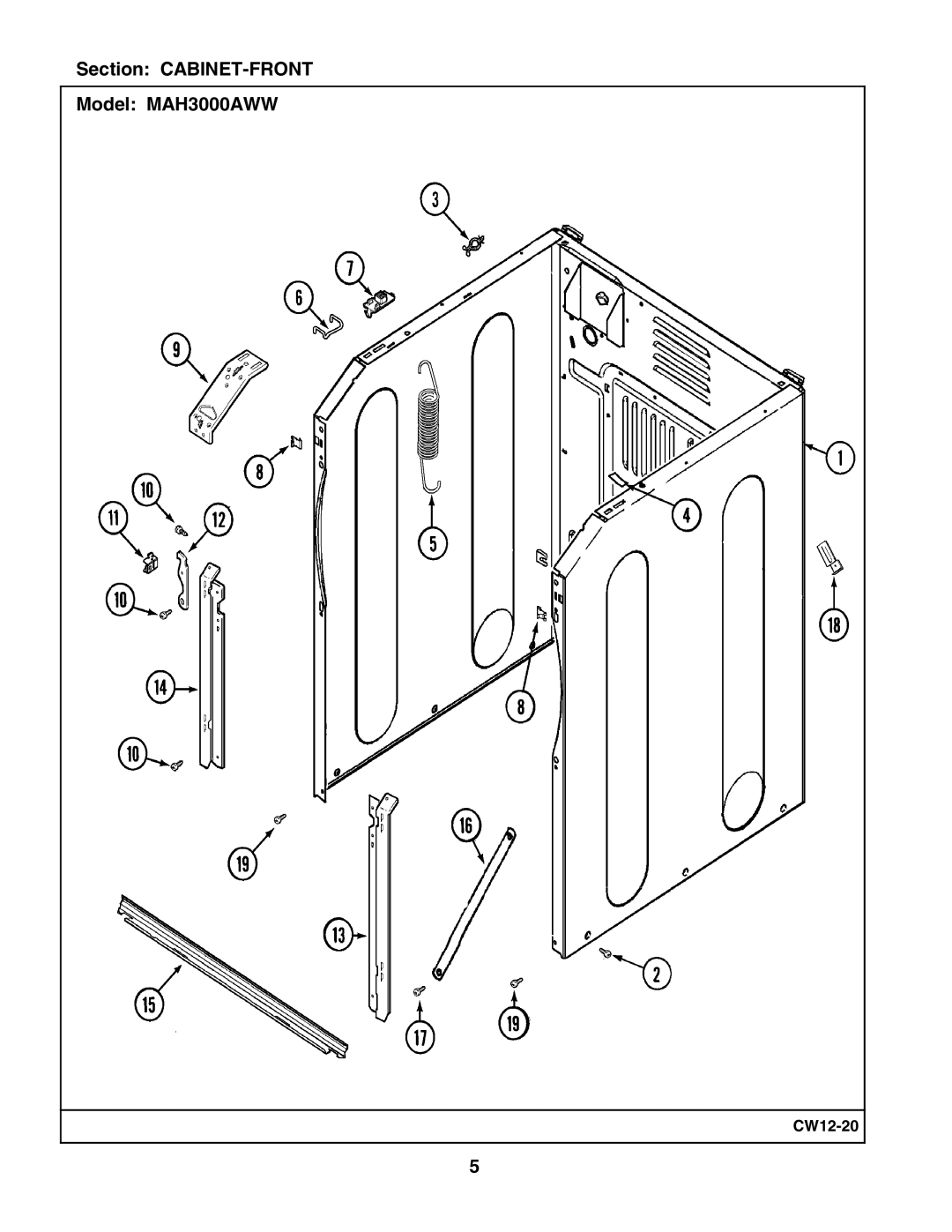 Maytag manual Section CABINET-FRONT Model MAH3000AWW 