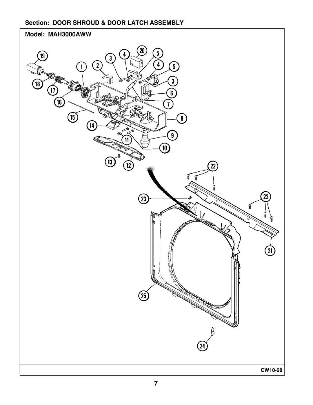 Maytag manual Section Door Shroud & Door Latch Assembly Model MAH3000AWW 