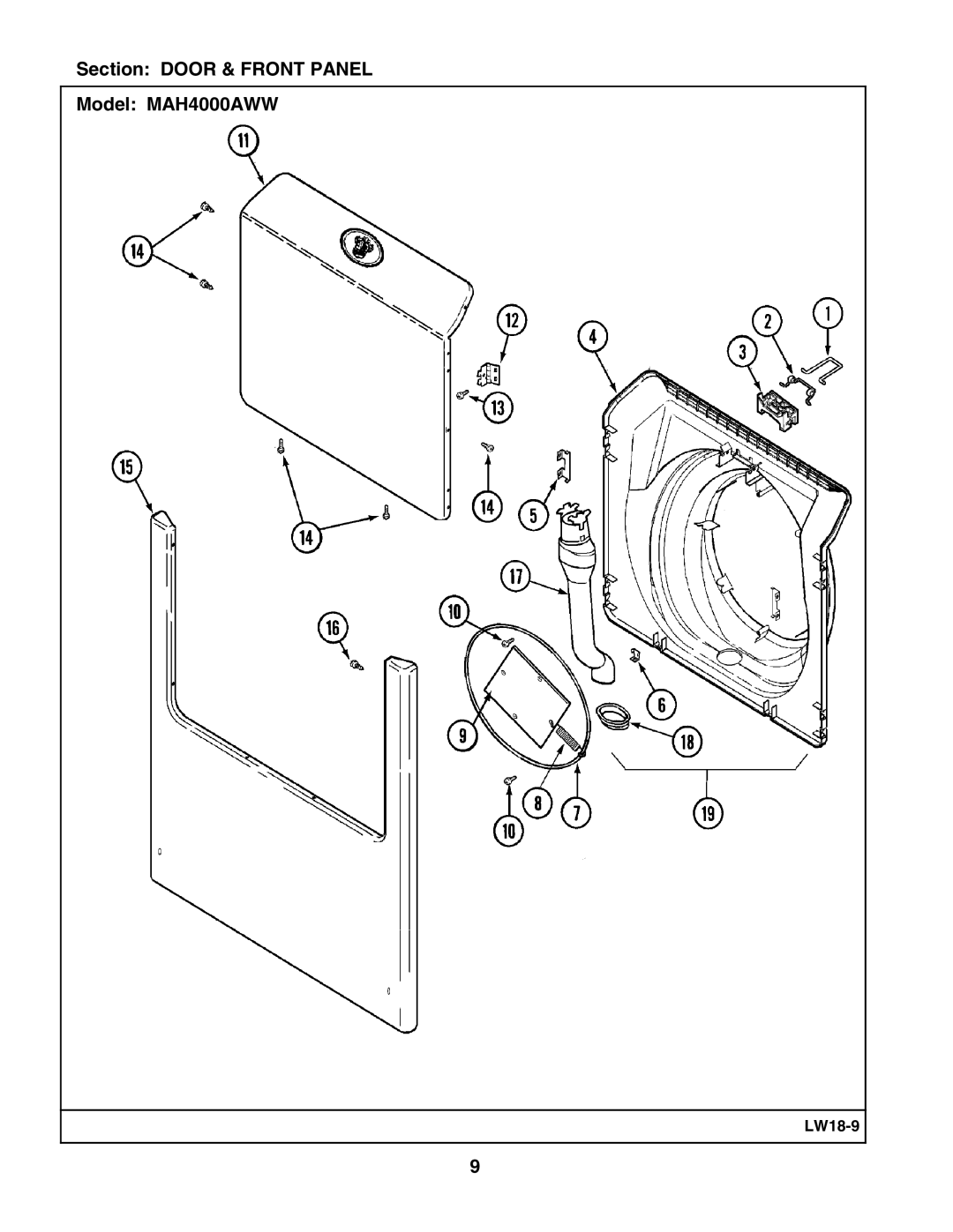 Maytag manual Section Door & Front Panel Model MAH4000AWW 