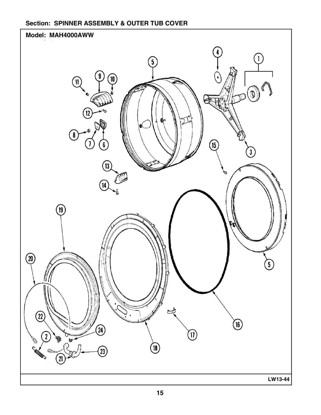 Maytag manual Section Spinner Assembly & Outer TUB Cover Model MAH4000AWW 