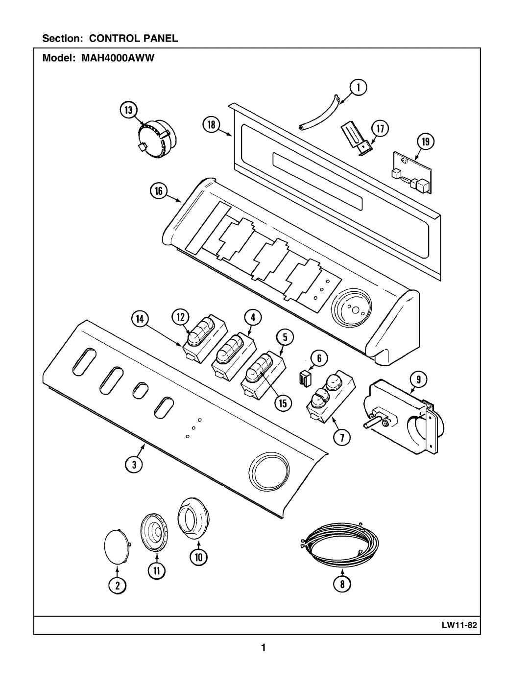 Maytag manual Section Control Panel Model MAH4000AWW 
