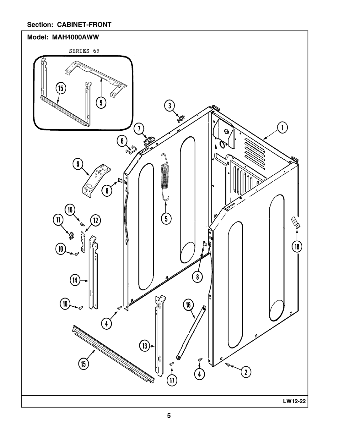 Maytag manual Section CABINET-FRONT Model MAH4000AWW 