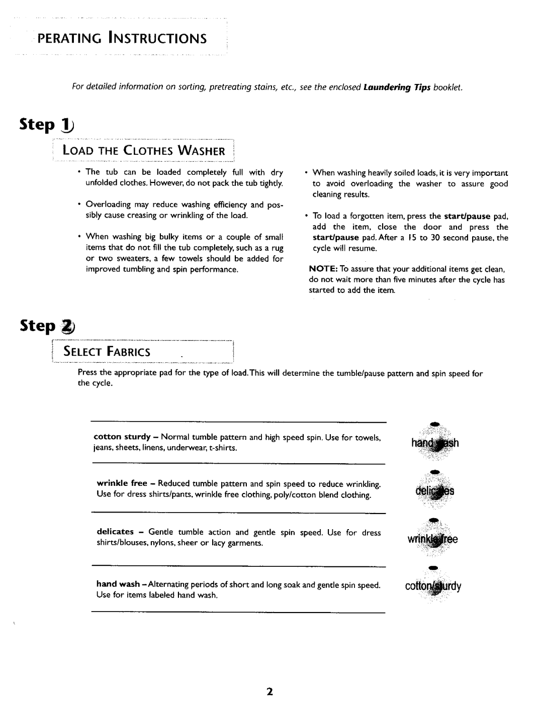 Maytag MAH5500B operating instructions Step, Perating Instructions, Load The Clothes Washer 