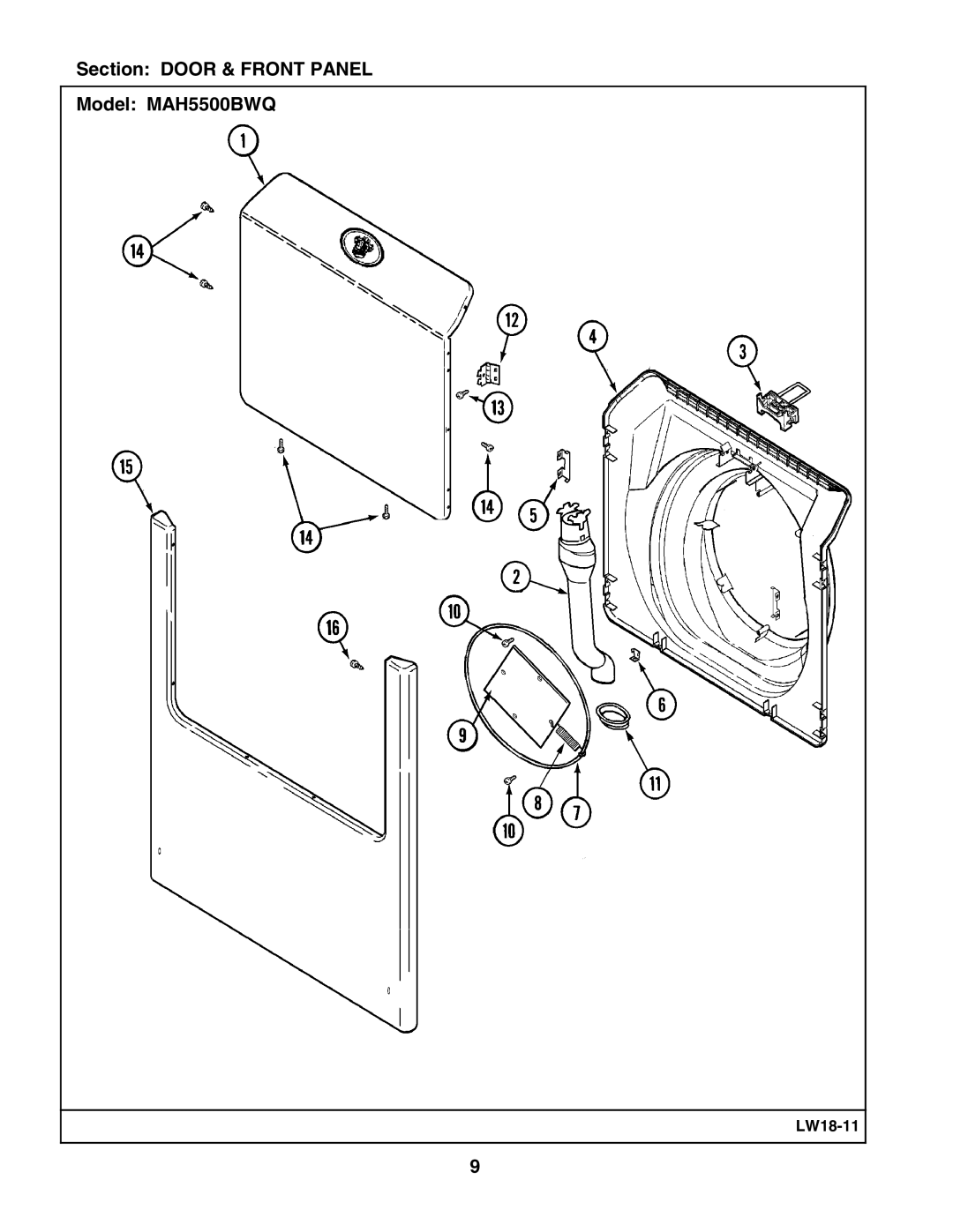Maytag manual Section Door & Front Panel Model MAH5500BWQ 