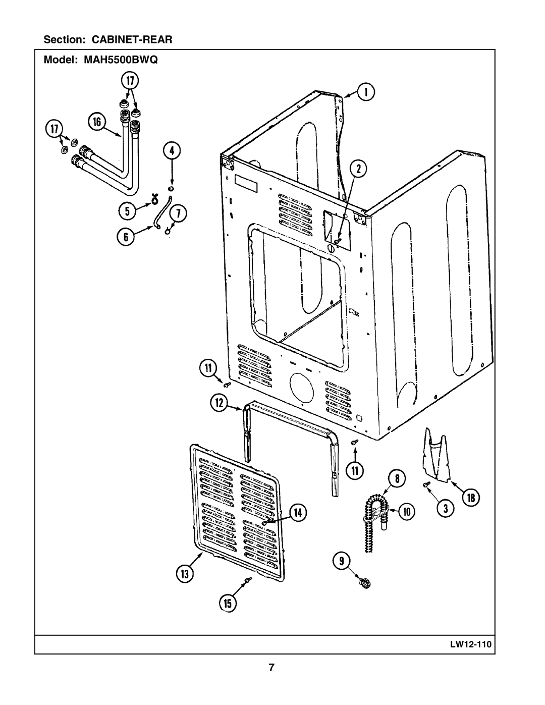 Maytag manual Section CABINET-REAR Model MAH5500BWQ 