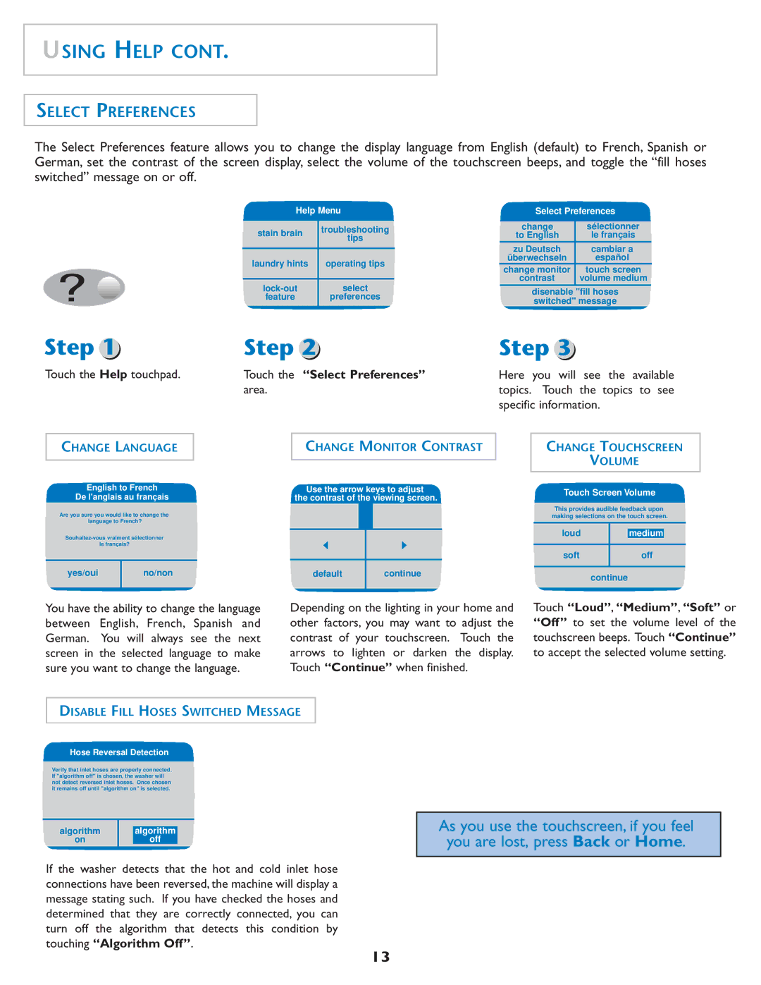 Maytag MAH7550AGW important safety instructions Touch the Select Preferences 