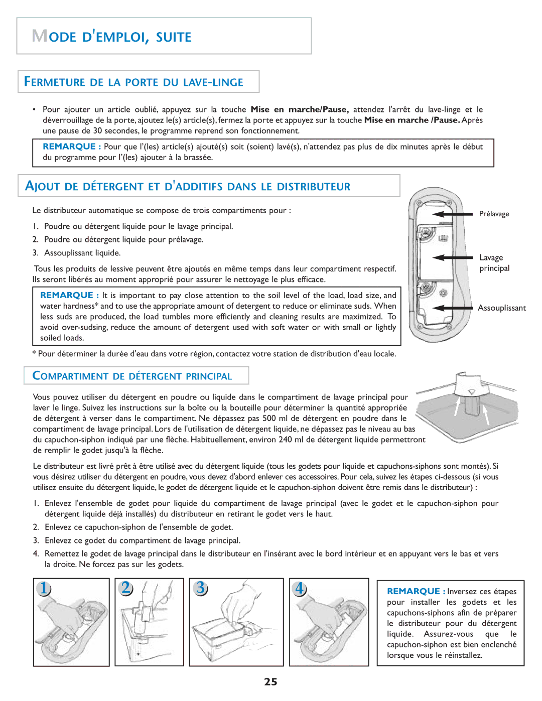 Maytag MAH7550AGW Mode DEMPLOI, Suite, Fermeture DE LA Porte DU LAVE-LINGE, Compartiment DE Détergent Principal 