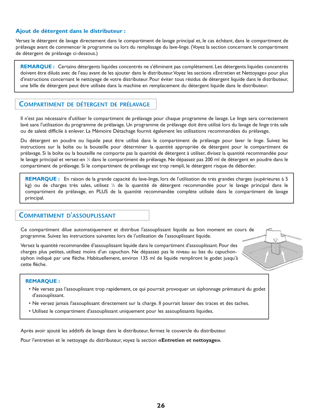 Maytag MAH7550AGW important safety instructions Compartiment DE Détergent DE Prélavage, Compartiment Dassouplissant 