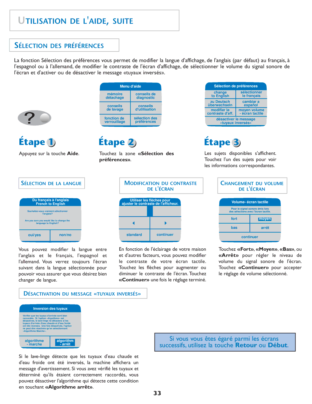 Maytag MAH7550AGW important safety instructions Sélection DES Préférences, Touchez la zone «Sélection des, Préférences» 