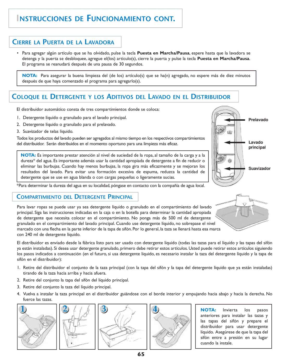 Maytag MAH7550AGW important safety instructions Cierre LA Puerta DE LA Lavadora, Compartimiento DEL Detergente Principal 