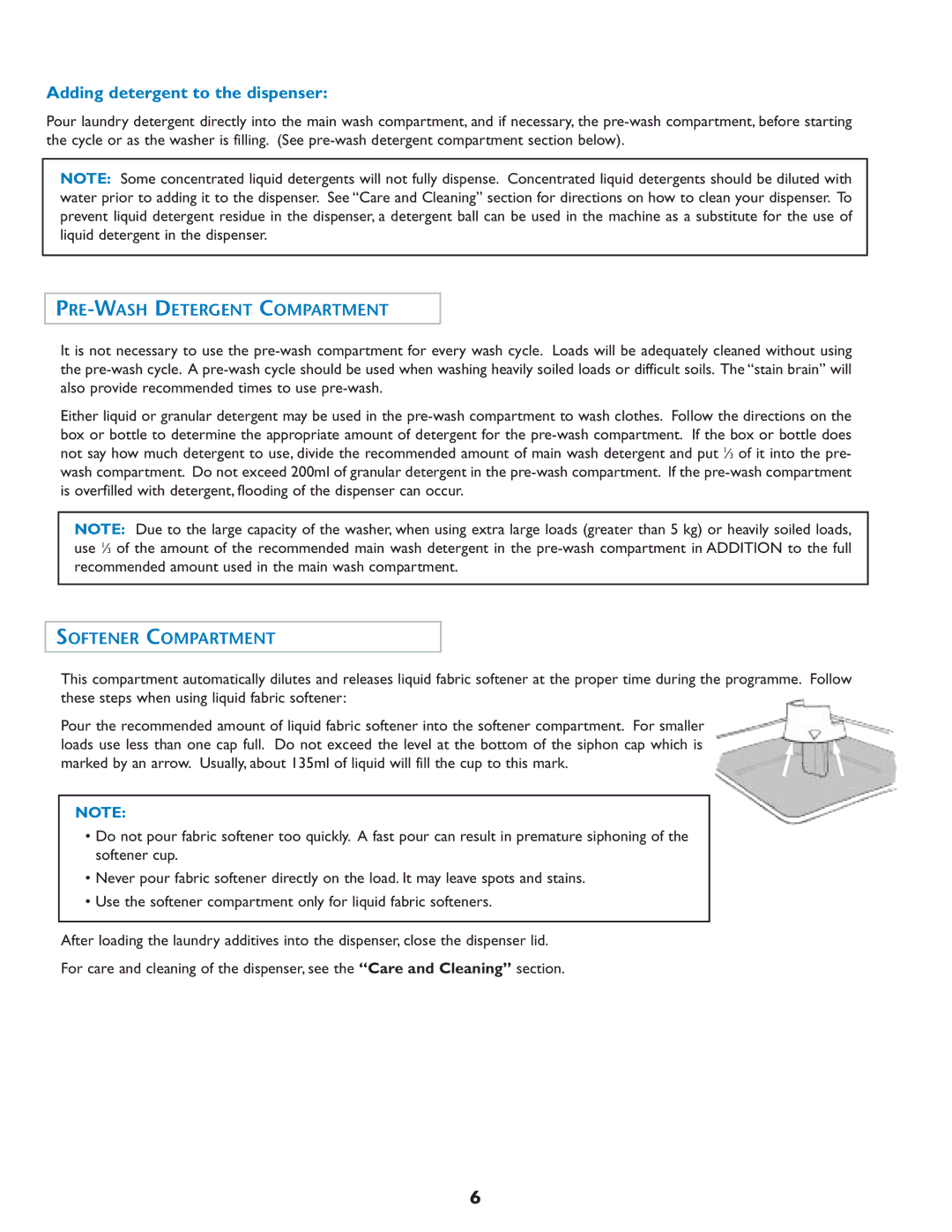 Maytag MAH7550AGW important safety instructions PRE-WASH Detergent Compartment, Softener Compartment 