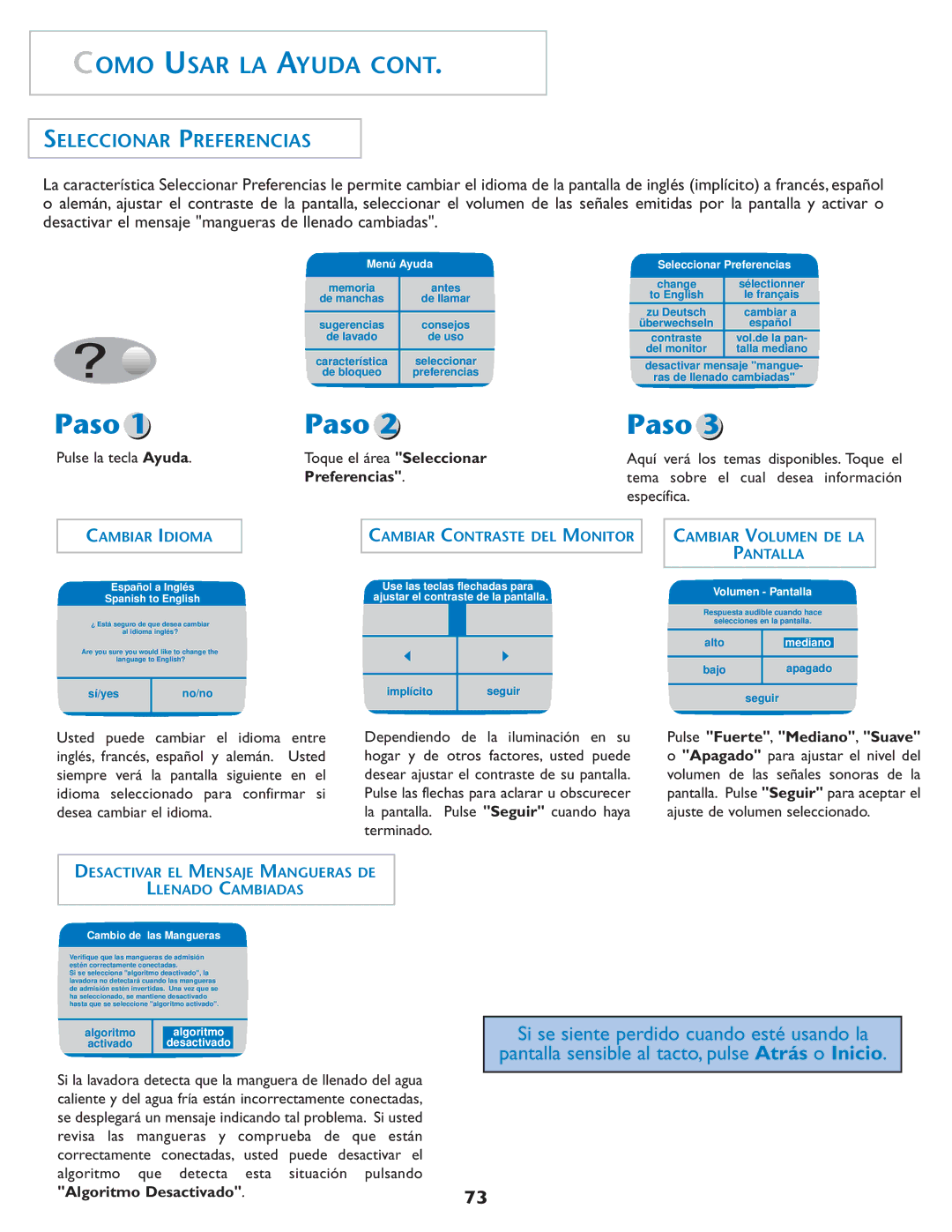 Maytag MAH7550AGW important safety instructions Seleccionar Preferencias, Algoritmo Desactivado 