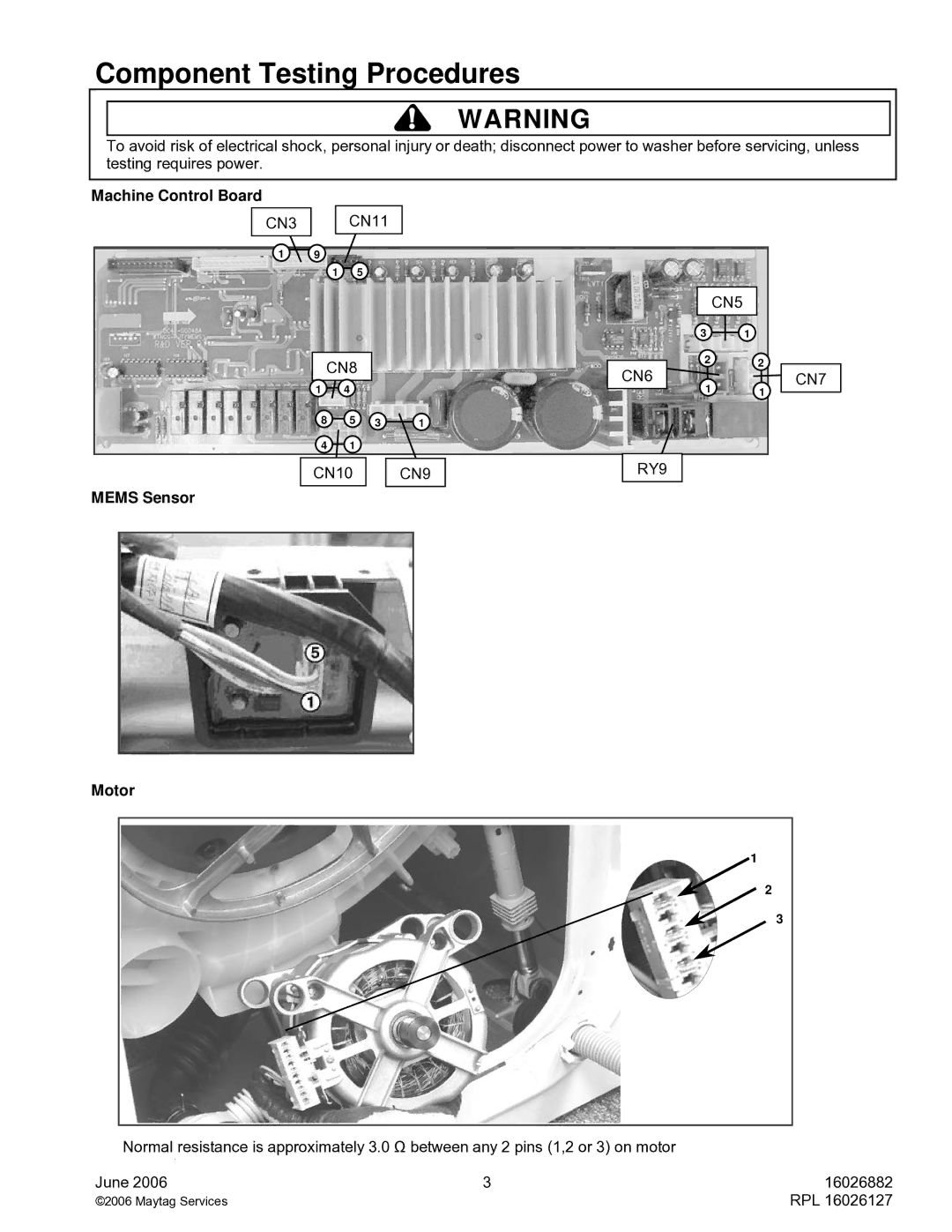 Maytag MAH8700A service manual Machine Control Board, Mems Sensor Motor 