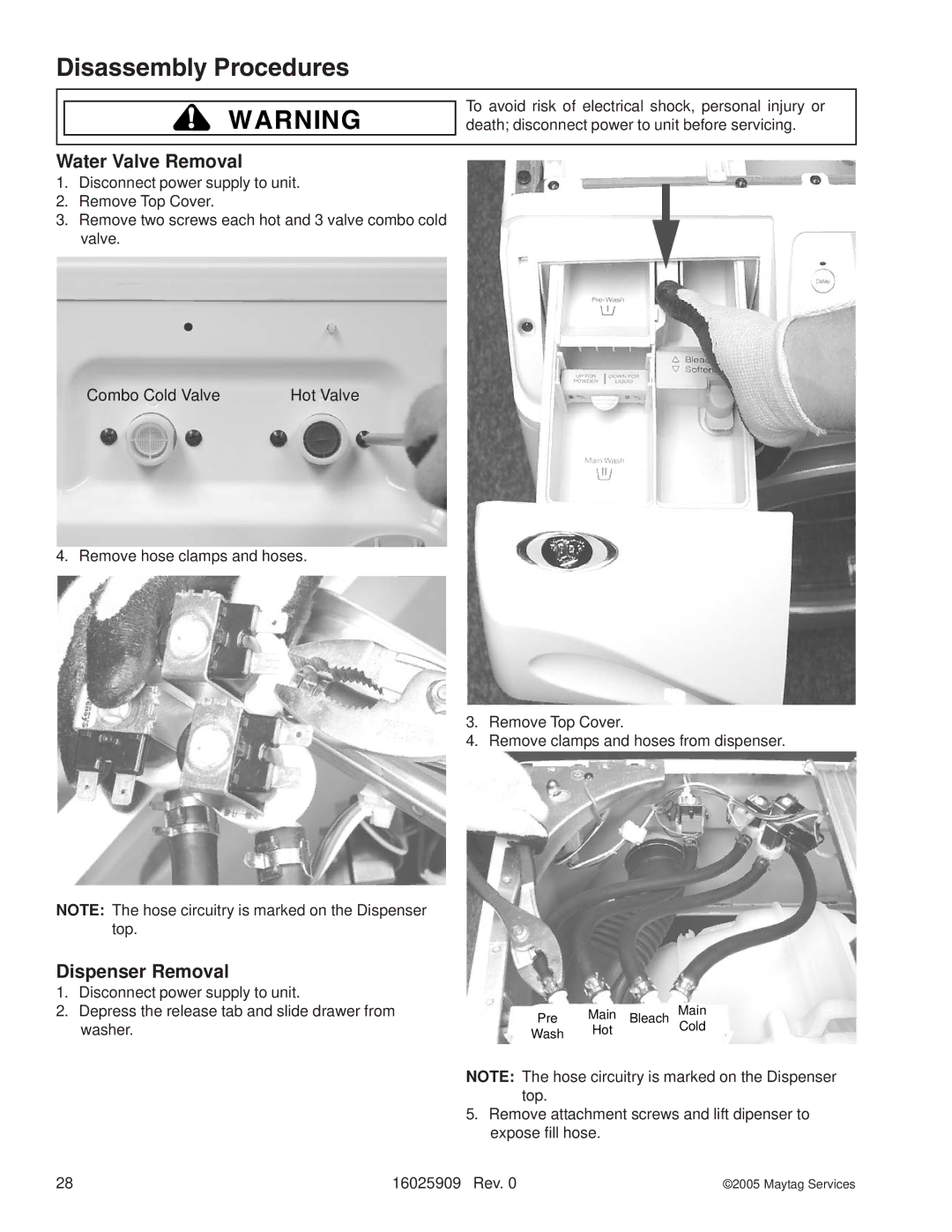 Maytag MAH9700AW* manual Water Valve Removal 