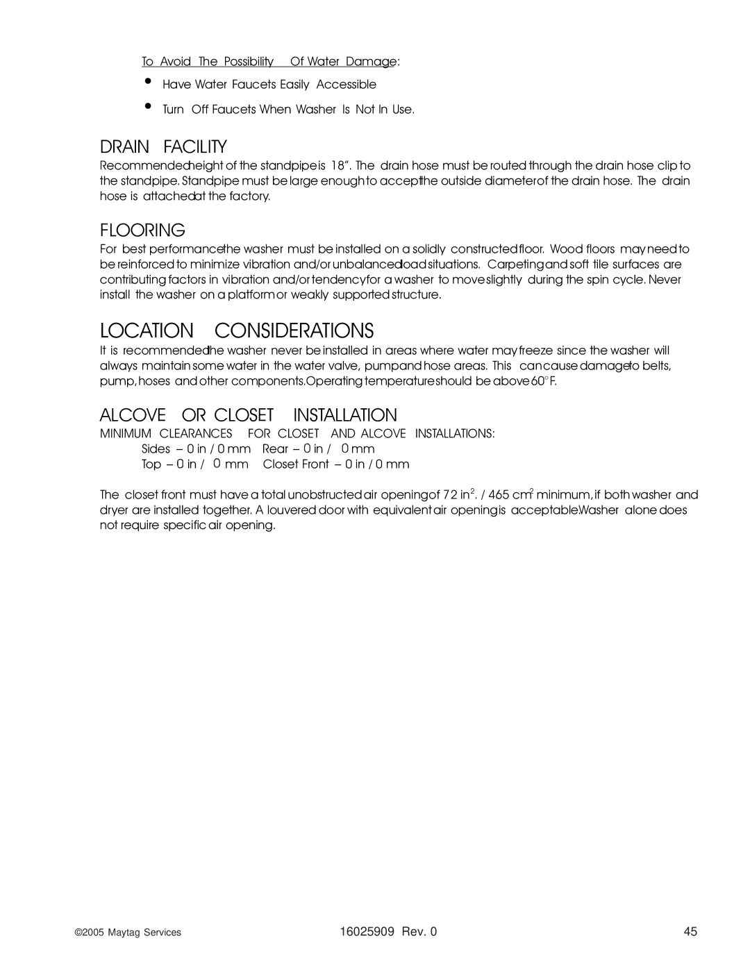 Maytag MAH9700AW* manual Location Considerations 