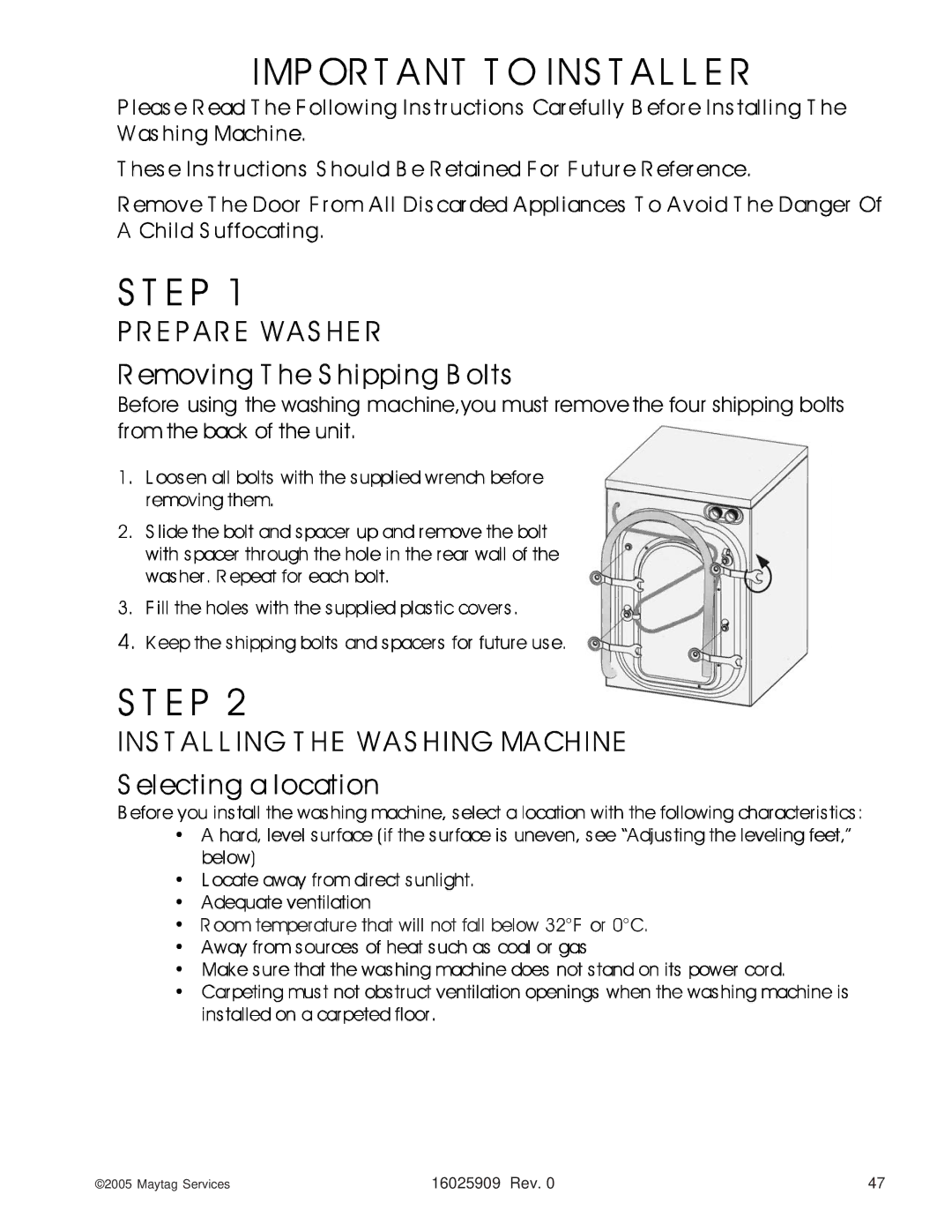 Maytag MAH9700AW* manual 16025909 Rev 