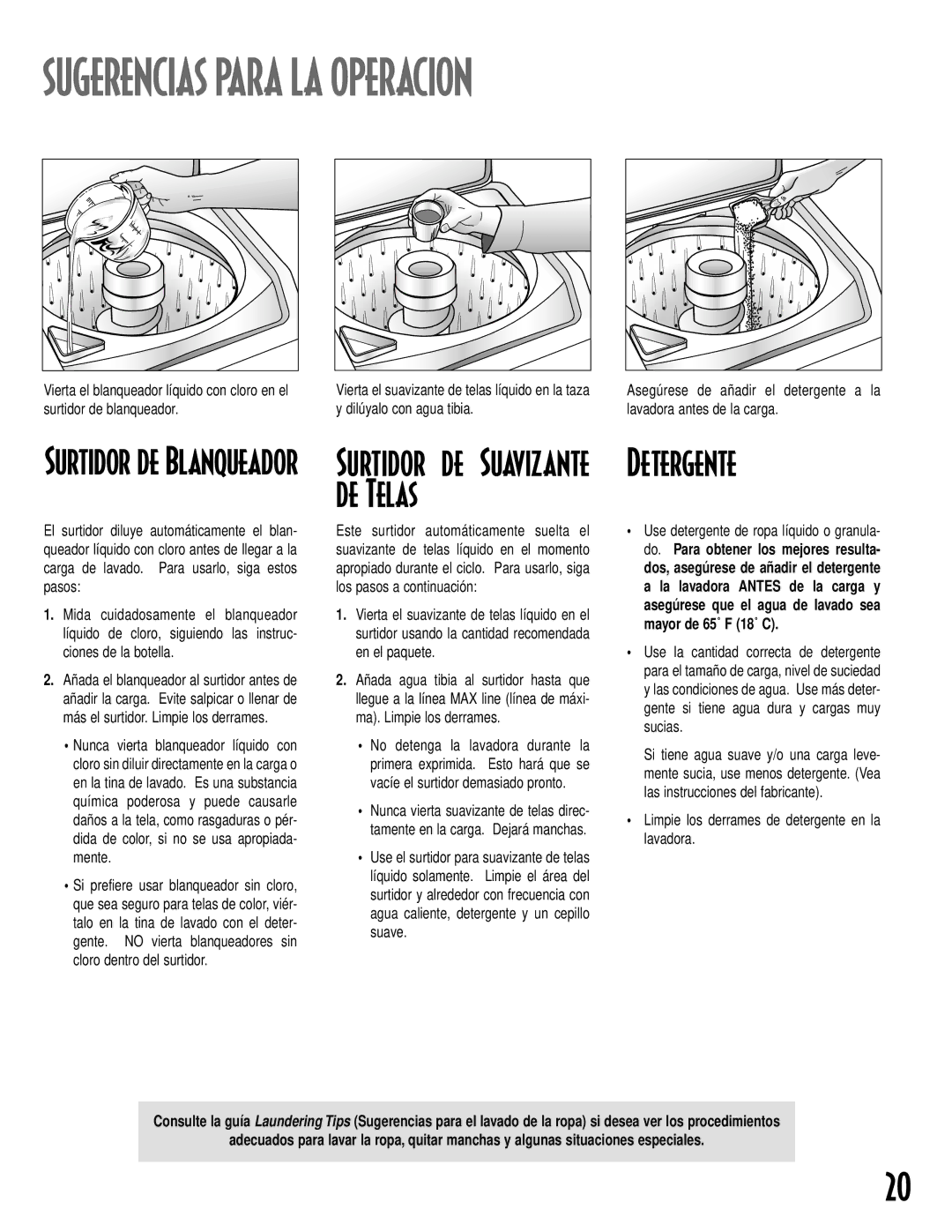 Maytag MAV-18 warranty Sugerencias Para LA Operacion, Detergente, Surtidor de Blanqueador 