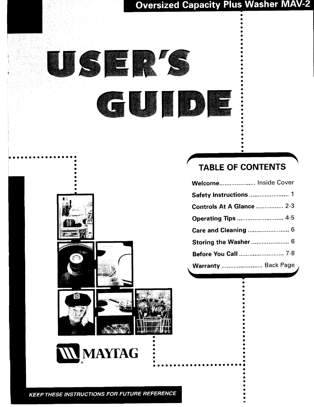 Maytag MAV-2 warranty Welcome Ins ide C over, Warranty Ba ck 