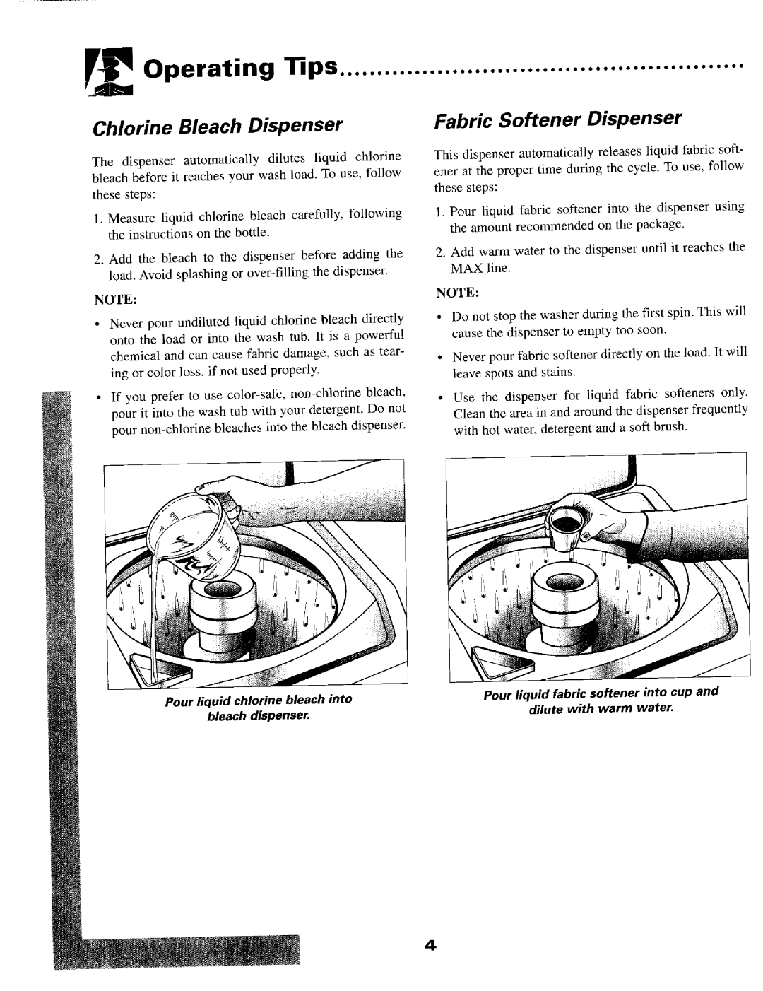 Maytag MAV-2 warranty Operating Tips, Chlorine Bleach Dispenser, Fabric Softener Dispenser 