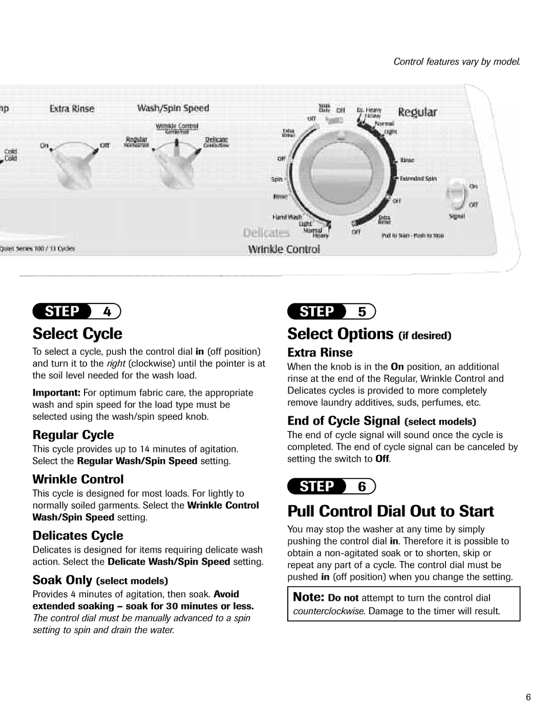 Maytag MAV-3 important safety instructions Select Cycle, Select Options if desired, Pull Control Dial Out to Start 