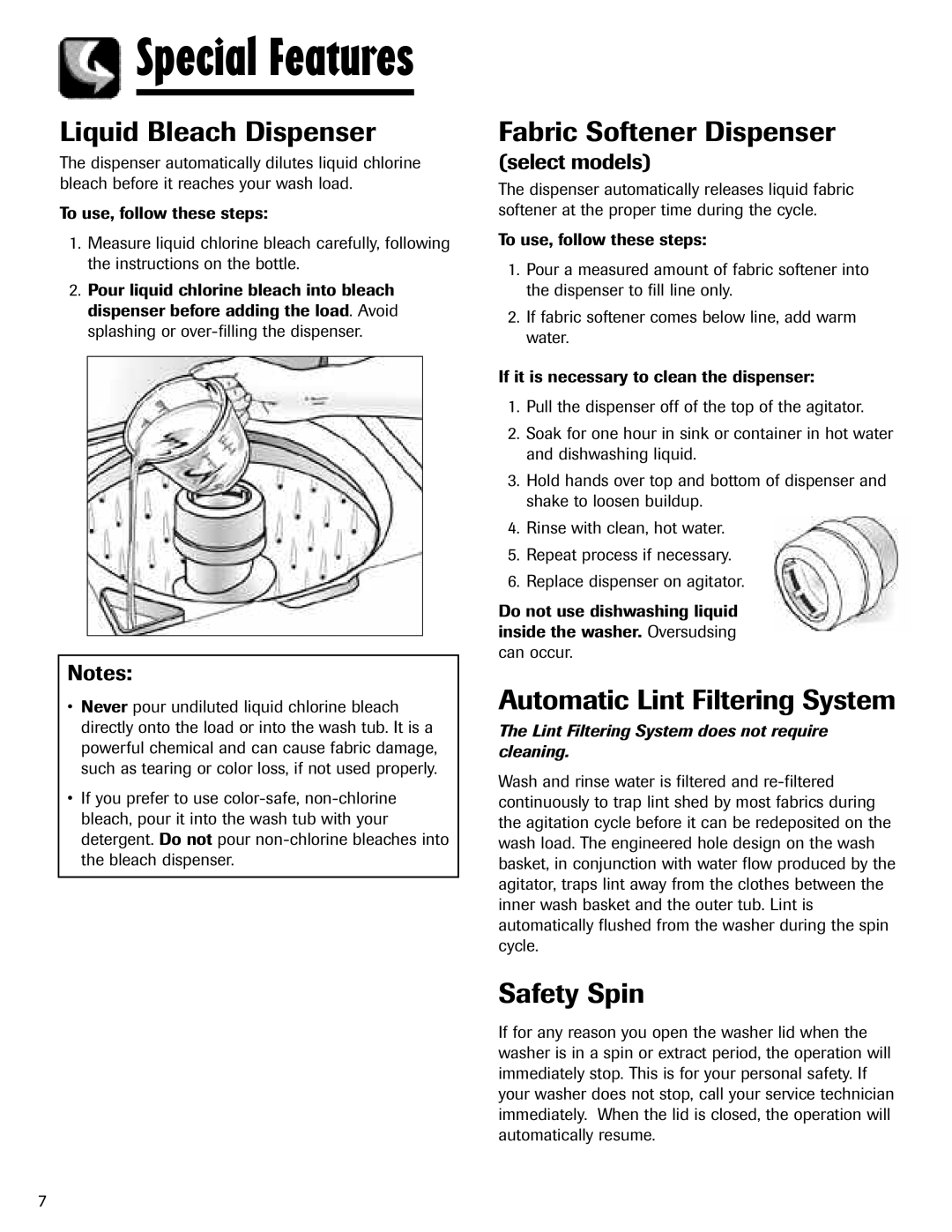 Maytag MAV-3 Liquid Bleach Dispenser, Fabric Softener Dispenser, Automatic Lint Filtering System, Safety Spin 