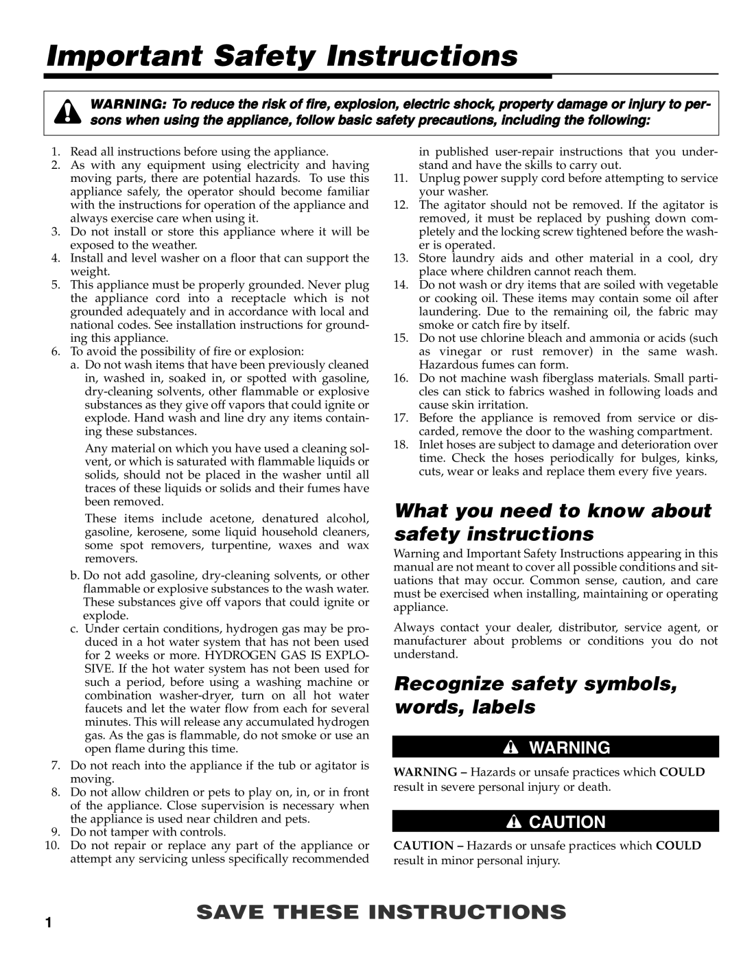 Maytag MAV-31 warranty Important Safety Instructions, What you need to know about safety instructions 