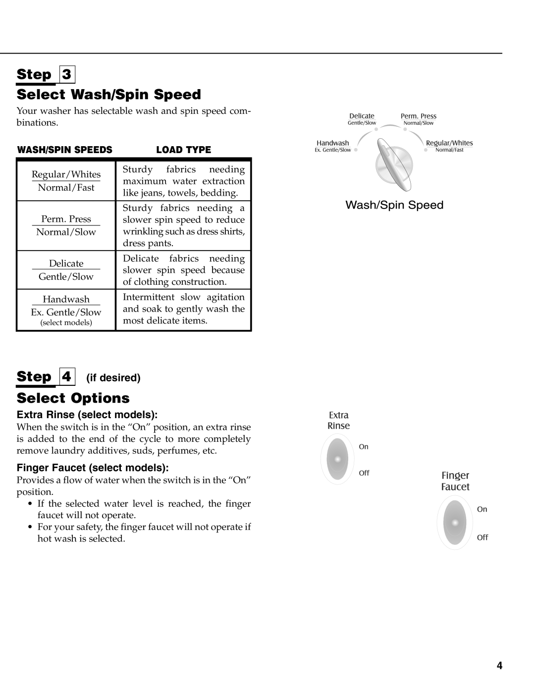 Maytag MAV-31 warranty Step Select Wash/Spin Speed, Select Options 