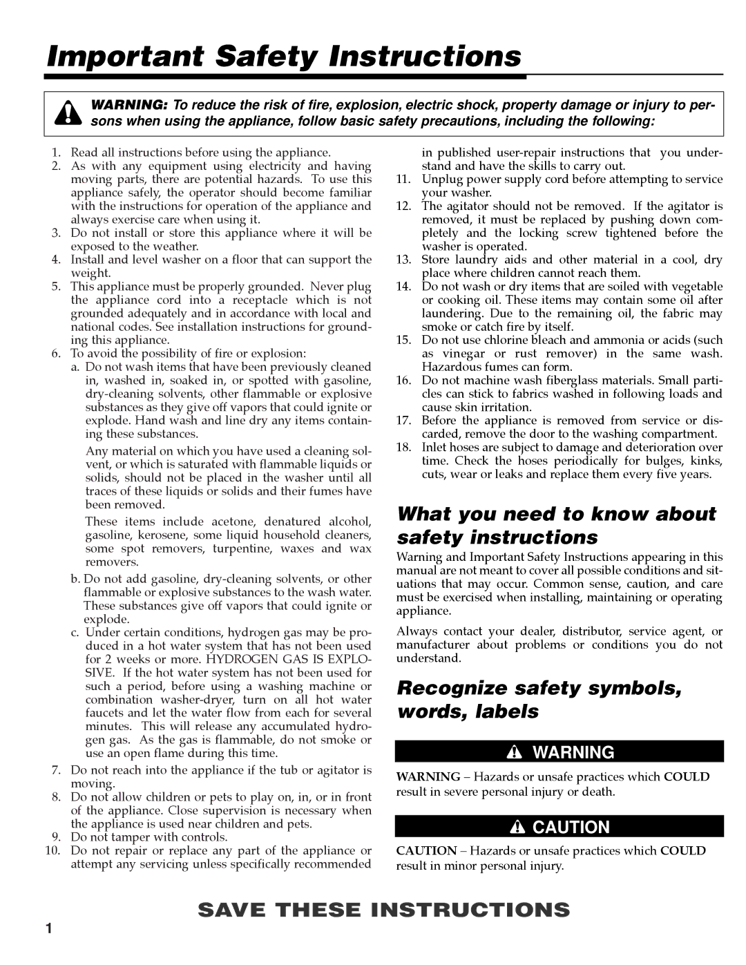 Maytag MAV-35 warranty Important Safety Instructions, What you need to know about safety instructions 