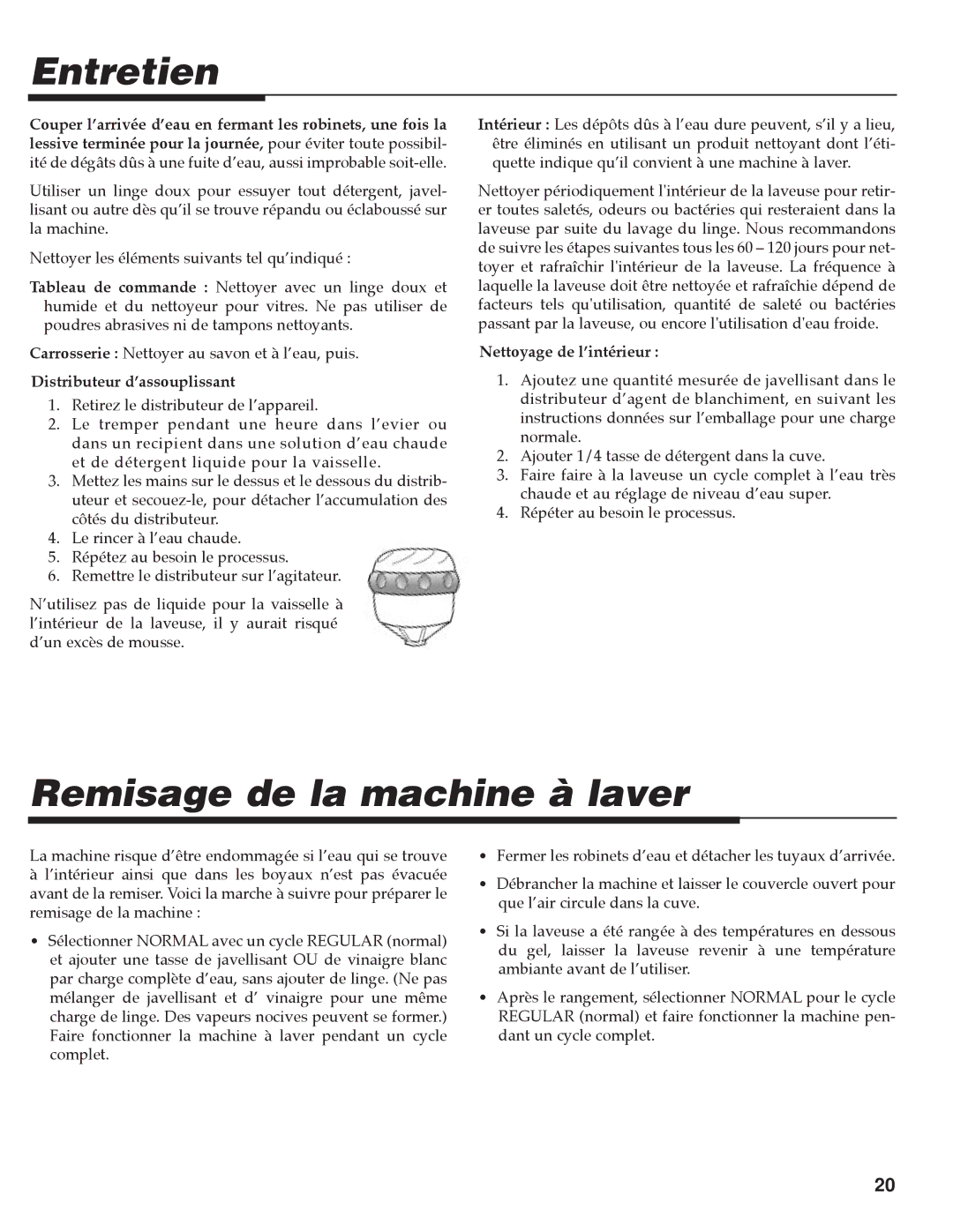 Maytag MAV-35 warranty Entretien, Remisage de la machine à laver 