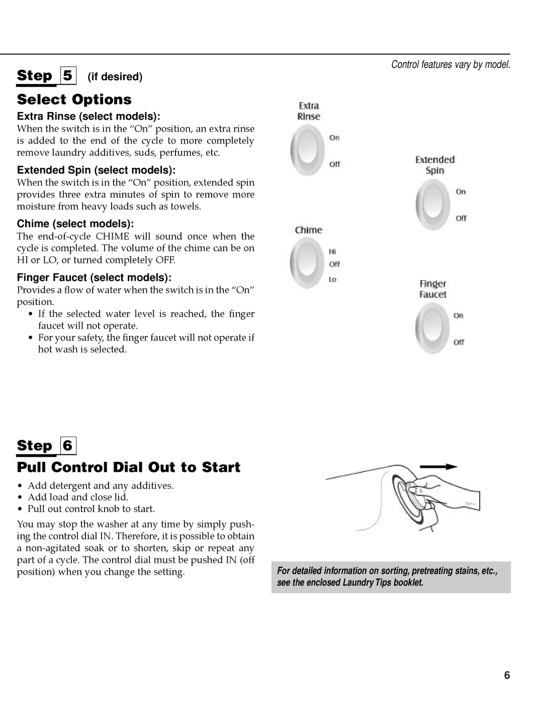 Maytag MAV-35 warranty Select Options, Step Pull Control Dial Out to Start 