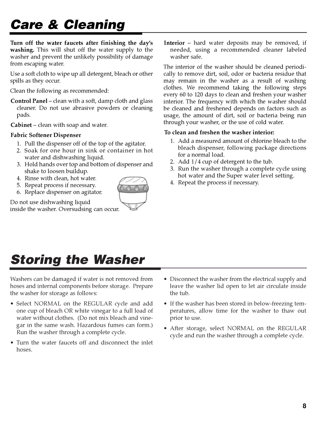 Maytag MAV-35 warranty Care & Cleaning, Storing the Washer 