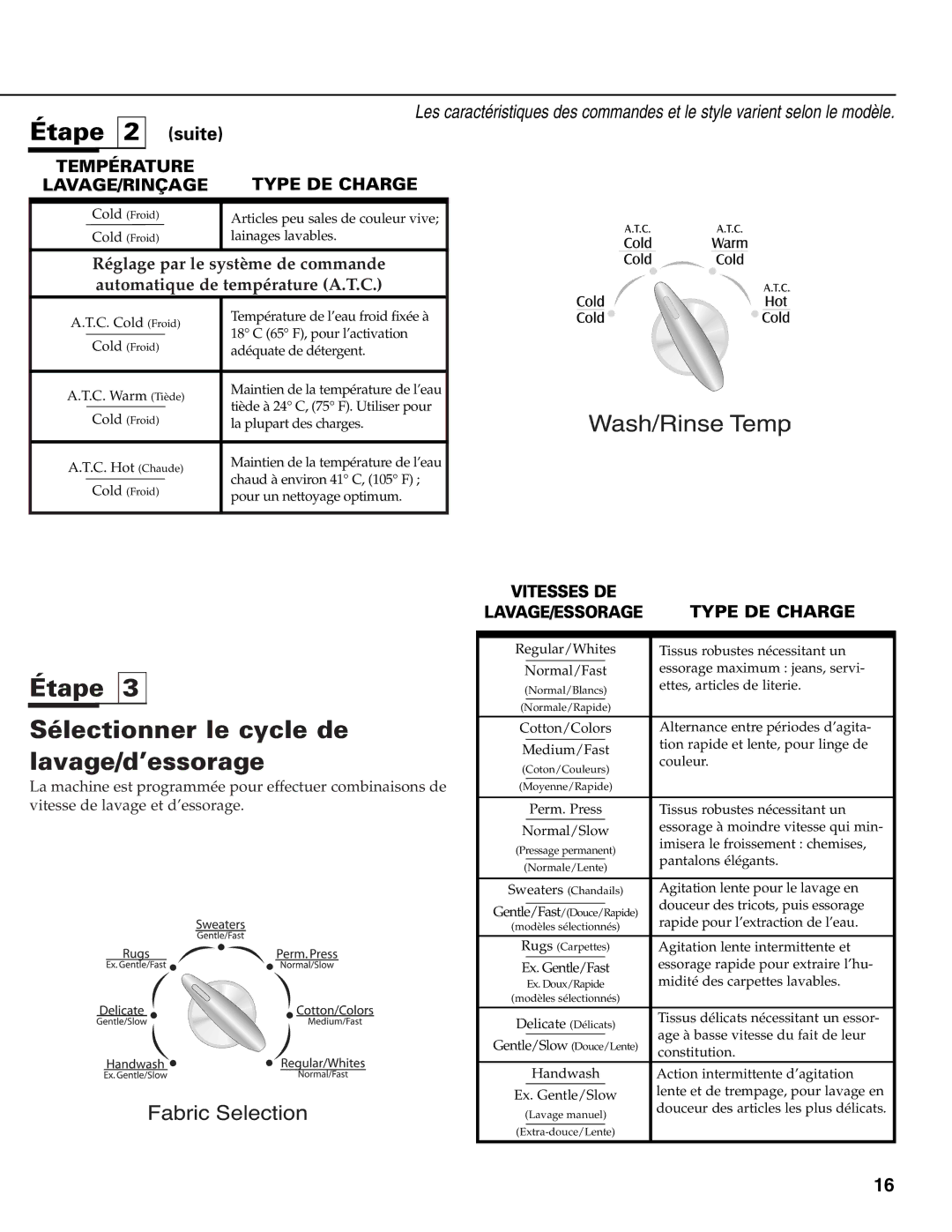 Maytag MAV-39 warranty Étape Sélectionner le cycle de lavage/d’essorage 