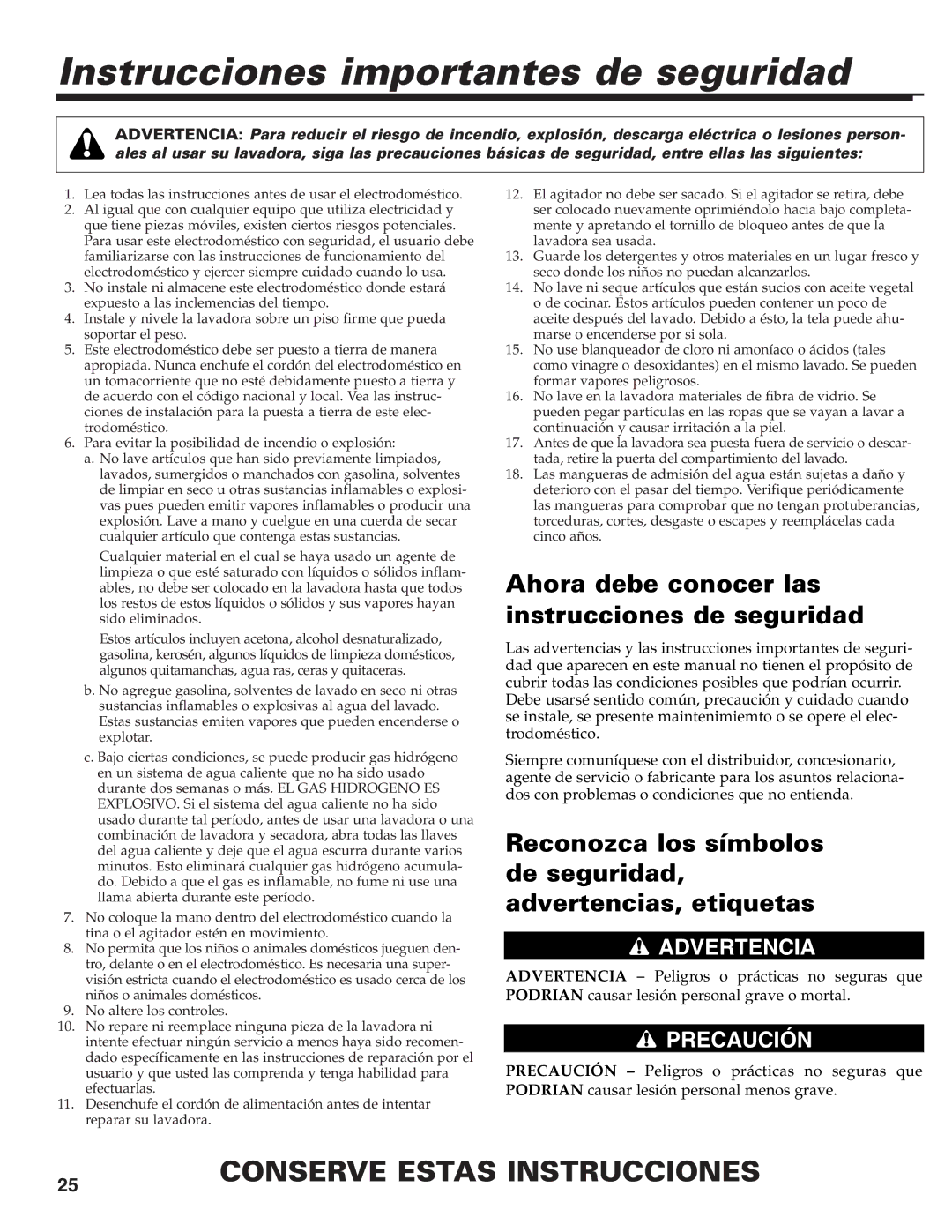 Maytag MAV-39 warranty Instrucciones importantes de seguridad, Ahora debe conocer las instrucciones de seguridad 