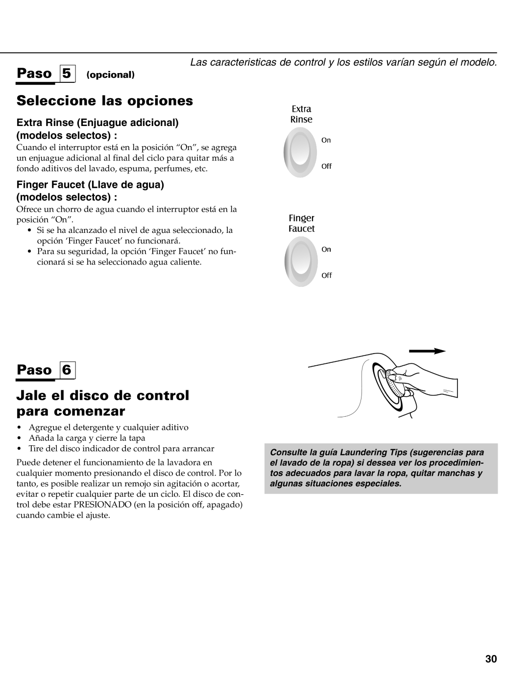 Maytag MAV-39 warranty Seleccione las opciones, Paso Jale el disco de control para comenzar 