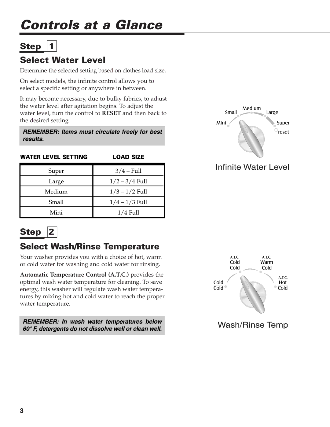 Maytag MAV-39 warranty Controls at a Glance, Step Select Water Level, Step Select Wash/Rinse Temperature 